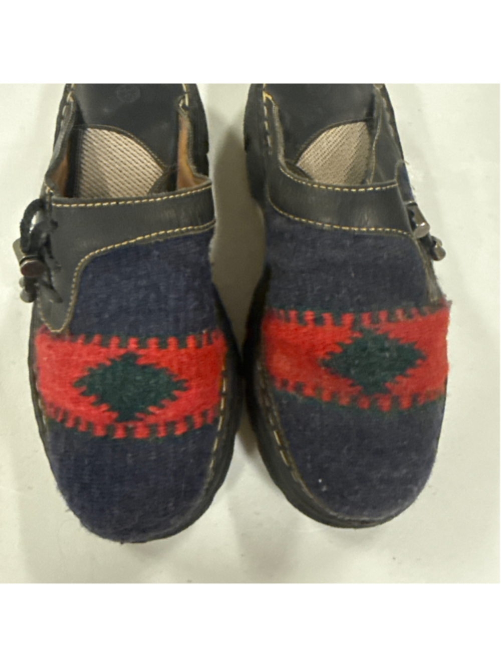 Women's Double-H Clogs, Black and Red, Patterned Wool and Leather
